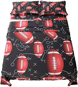 ADASMILE A & S 3D Football Sheet Queen Size Sports Sheets Set for Kids Boys Rugby Fitted Bed Sheet 4 Pieces American Football Bedding Set Sports Design Football Sheet with 2 Pillowcases Bedroom Decor
