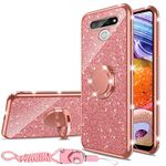 for LG Stylo 6 Case, LG K71 Case Glitter Sparkles TPU Silicone Cute Phone Case for Women Girls with Kickstand, Luxury Bling Diamond Rhinestone Ring Stand Slim Case for LG Stylo 6 (Rose Gold)