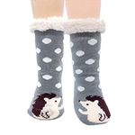 Jeasona Ladies Fluffy Hedgehog Slipper Socks Women with Grippers Fleece Cute Warm Cosy Non-slip Winter Hedgehog Gifts for Women