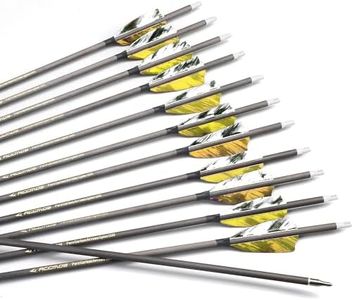 12pc 32-Inch 500-Spine Arrow Removable Tips Targeting Hunting Arrow Turkey Feather 3 Inch Feathered Carbon Arrows for Traditional Bow Long-Bow Compound Bow Recurve Bow Adult Youth Archery Yellow Camo