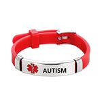 OutstandLong Red Medical Alert ID Autism Bracelet Emergency First Aid Laser Engraved Health Alert Adjustable Silicone Wristband Bracelet