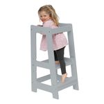 Toddler Tower | Montessori Inspired | Toddler Kitchen Stool Helper | Kids Kitchen Step Stool | Toddler Standing Tower | Adjustable for 18 Month - 5 Years | with Safety Rail and Safety Feet (Grey)