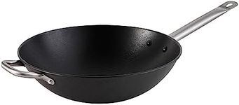 Imusa LCI-19008 Light Cast Iron Wok Pre-Seasoned Non-Stick with Stainless Steel Handles, 14", Black