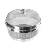 Ganeshi Stainless Steel Fruit & Vegetable Basket With Lid - 12 Inch Large, 26 x 26 x 11 Centimeters, Silver