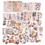 200 Pcs Vintage Scrapbooking Sticker Set,Retro Journaling Supplies Aesthetic Decorative Stationery Paper,Washi DIY Art Craft Botanical Animals Kits Collage,for Writing,Drawing,Album,Travel Journal