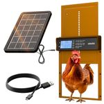Okkobi Automatic Chicken Coop Door Solar Powered - LCD Display - Chicken Coop Door with Remote Control, Light Sensor & Timer - Security & Peace of Mind: Anti-Pinch function - 5-Year Protection - Brown