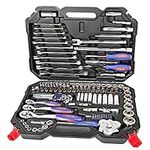 WORKPRO 123-Piece Drive Socket Set 1/2" 1/4" 3/8", CR-V Mechanic Tool Set with Quick-Release Ratchet Wrench, Spanners, Bits Set, Hex Key for Car Repair