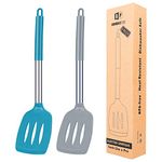 Pack of 2 Silicone Slotted Spatula,Non Stick Kitchen Turner,High Heat Resistant BPA Free Cooking Utensils for Frying Fish,Eggs, Meat,French Fries (Gray-Blue)