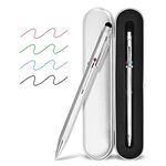 smttw 5-in-1 Stylus Pen&Multicolored Pen in One, Multifunction Pen with Metal Gift Box,Black Blue Red Green Ballpoint Pen Ipad with Universal Stylus Multicolor Pen for Touch Screens（Silver）