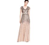 Adrianna Papell womens092868950Long Beaded V-Neck Dress with Cap Sleeves and Waistband Short-Sleeve Dress - Beige - 16