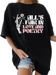 VILOVE Oversized Tshirt Women: Funny Skeleton Shirts Love and Poetry Graphic Tees Country Concert Short Sleeve Tops Black