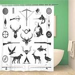 Awowee Bathroom Shower Curtain Hunting and Fishing Vintage Deer Head Hunter Weapons Polyester Fabric 60x72 inches Waterproof Bath Curtain Set with Hooks