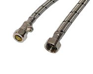 Aumix x2 (Pair) 15mm x ½” inch BSP 9mm Bore 300mm Flexible Braided Pipe Bathroom Tap Connector Hose with Isolator Valve WRAS Approved