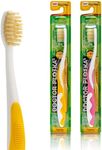 MOUTHWATCHERS Dr Plotkas Extra Soft Kids Toothbrushes Manual Flossing Toothbrushes | Ultra Clean Toothbrushes | 2 Pack - Pink and Yellow Childrens Toothbrushes