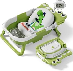 Collapsible Baby Bathtub for Newborn, Foldable Baby Bath Tub with Thermometer & Soft Floating Cushion & Drain Hole, Portable Travel Infant Bath Tubs for Newborns to Toddler 0-36 Months Girl, Green