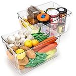 Kurtzy 2 Pack of Kitchen Fridge & Cupboard Storage Trays - 26cm/10.24 Inches Overall Length - Clear Plastic Refrigerator Bins - Bathroom, Pantry, Drawer, Freezer and Home Storage Organiser Containers