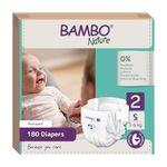 Bambo Nature Premium Baby Diapers - Small Size, Monthly Pack 180 Count, for Infant 1-3 Months (3-6 Kgs) - Super Absorbent, with a Wetness Indicator