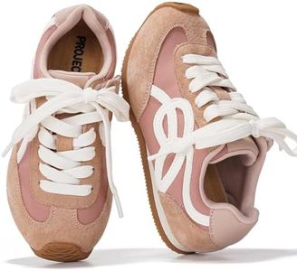 Project Cloud Kids Shoes for Girls - Non-Slip Trendy Fashion Sneakers Girls Shoes - Lace Up with Memory Foam Insole Kids Sneakers (Little Lowy, Nude, 5)