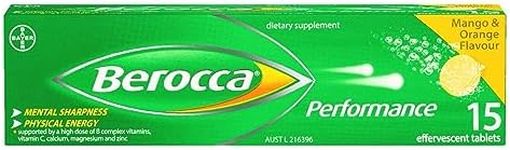 Berocca Energy Vitamin with 12 Essential Vitamins and Minerals to Help Support Physical Energy and Mental Sharpness, Mango & Orange Flavour, 15 Effervescent Tablets