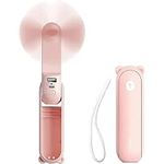 Heavy Sleeper Handheld Fan, 3 in 1 Mini Rechargeable Hand Fan, Small Portable USB Pocket Fan, Battery Operated (14-21 Working Hours) with Power Bank, Flashlight Feature for Women and Men, Travel-Pink