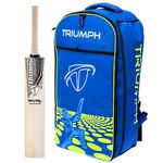 TRIUMPH Rival English Willow Professional Cricket BAT for Mens | Ready to Play | Light Weight with KB-2020 Cricket Back Bag Royal/Lime