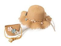 VRITRAZ Baby Girl's Kids Hat And Pouch Combo Children Cartoon Straw Fashion (Brown, 6 Years-14 Years