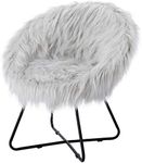 BIRDROCK HOME Faux Fur Papasan Chair with Black Legs - Luxuriously Soft & Lightweight - Wide Cushion Seat for Playroom, or Living Room - Moon Chair - Metal - Fluffy Round Seat - Circle - Grey