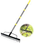 Garden Leaf Rakes 5.58FT Bow Rakes for Lawns Heavy Duty 17 Tines Metal Head,Adjustable Steel Handle,17 Inch Wide Rakes for Leaves, Gathering Shrub, Leveling Grass, Flower Beds, Yards (Yellow)