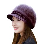 Kafeimali Women Fluffy Hats Crochet Wool Knit Winter Warm Snow Cap with Visor (Purple)