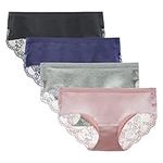 LIQQY Women's Seamless Knickers Cotton Lady Panties Midi Lace Underwear Full Coverage Brief Pack of 4 (X-Large, Assorted)