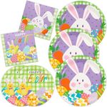 DYLIVeS 150 Pcs Happy Easter Party Supplies, Easter Bunny and Colorful Eggs Disposable Tableware Set Easter Party Decorations Holiday Party Favors, Easter Paper Plates and Napkins Set, Serves 50