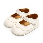 Ortego Baby Mary Jane Shoes Infant Anti-Slip Wedding First Walking Shoes, White, 6-12 Months