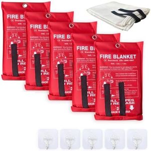 Leberna 5 Pack 39.9x39.3 Fire Blanket Fire Suppression Blanket | Fiberglass Fire Blankets Emergency for People Flame Retardant Fireproof Survival Safety Kitchen, Fireplace, Car, Office, Warehouse