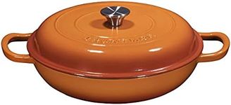 Bruntmor Cast Iron Dutch Oven Pot with Lid - 3.8 Qt Shallow Braising Pan with Handles for Stews - Enameled Casserole Dish - Durable Ceramic Coating Deep Baking Dish - 16 x 3-Inch (Pumpkin Spice)