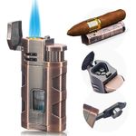 PROMISE Torch Lighter Triple Jet Flame Refillable Butane Cigar Lighter Windproof Lighter with Cigar Punch - Butane Not Included (Red Copper-E)