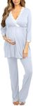 KAMONG Womens Cotton Maternity Pregnancy Nursing Pajama Sets Sleepwear Long Sleeve for Delivery Breastfeeding in Hospital, Light Blue, Small