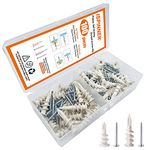 ISPINNER 100pcs Plastic Self-Drilling Drywall/Hollow-Wall Anchor Kit with Screws (2 Sizes)