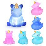 Light Up Unicorn Floating Bathtub Toys Animal Flashing Bath Toy Unicorn Glitter Water Toy for Kids Cake Decoration Bathroom Shower Games Swimming Pool Party Favors 6pcs Set