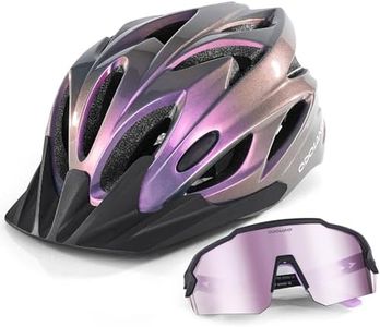 Odoland Set de Casque de Vélo avec Pare-Soleil Amovible et Lunettes de Cyclisme Casque VTT et VTC Léger avec Lunettes de Soliel Sport Anti-UV pour Cyclisme Homme Femme Adult, Aurora Violet