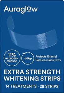 Auraglow Extra Strength Teeth Whitening Strips, Strong Whitening Strips, 14 Whitening Treatments, 11% Hydrogen Peroxide with Nano Hydroxyapatite to Reduce Sensitivity & Protect Enamel, 28 Strips, Mint