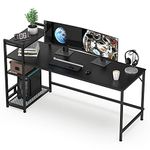 HOMIDEC Desk, 160x60cm Computer Desk with Bookshelf, 110cm Height Study Computer Laptop Table with 4 Tier DIY Storage Shelves Writing Table for Home Office Bedroom