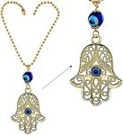 LUCKBOOSTIUM - Evil Eye in an Ornate Gold Hamsa Hand Pendant on a Chain with Evil Eye Bead - for Happiness, Luck, Health, Power - Decor for Car, Office, or Home - Great Gift, 9" x 2"