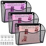 ideallife Wall Mounted File Organiser A4 Mesh in Hanging Wall File Holder Mail Organiser, 3 Pocket Mesh Metal File Holder Organizer for Office School and Home- Black