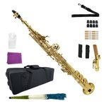 YoungMonic Bb Soprano Saxophone Straight Gold Sax Instruments for Beginners Students with Mouthpiece Carrying Case Straps 10Reed (gold)