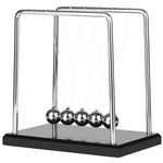 Large Newtons Cradle Balance Pendulum 5 Balls, Wooden Base Newton's Cradle, Desktop Toys Cool Gadgets Kinetic Toys for Kids Adults, Office Home Desk Décor, Fun Science Physics Learning