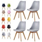 mcc direct Set of 4 Dining Chairs Wooden Legs Soft Cushion Pad Stylish DELUXE Retro Lounge Dining Office EVA (Grey)