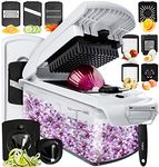 Vegetable Chopper Vegetable Cutter Mandoline Vegetable Slicer - Veggie Onion Salad Food Chopper Manual - Potato Chipper - Veg Chopper and Dicer - Kitchen Tools & Gadgets (All-in-1 Deluxe White)