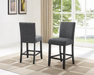 Biony Gray Fabric Counter Height Stools with Nailhead Trim, Set of 2