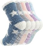 JANSBEN Fluffy Socks for Women and Girls 5 Pairs Fuzzy Soft Bed Socks Winter Warm Cosy Same Size Slipper Socks Non Slip Christmas Gifts for Ladies