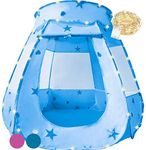 KingBee Pink Princess Pop Up Play Tent Ball Pit with Lights, Toys Gifts for Kids Girls Boys 3 4 5 6 Year Old, Baby and Toddler Will Love It. Easy Pop Up No Assembly Required, Indoor Outdoor Use (Blue)